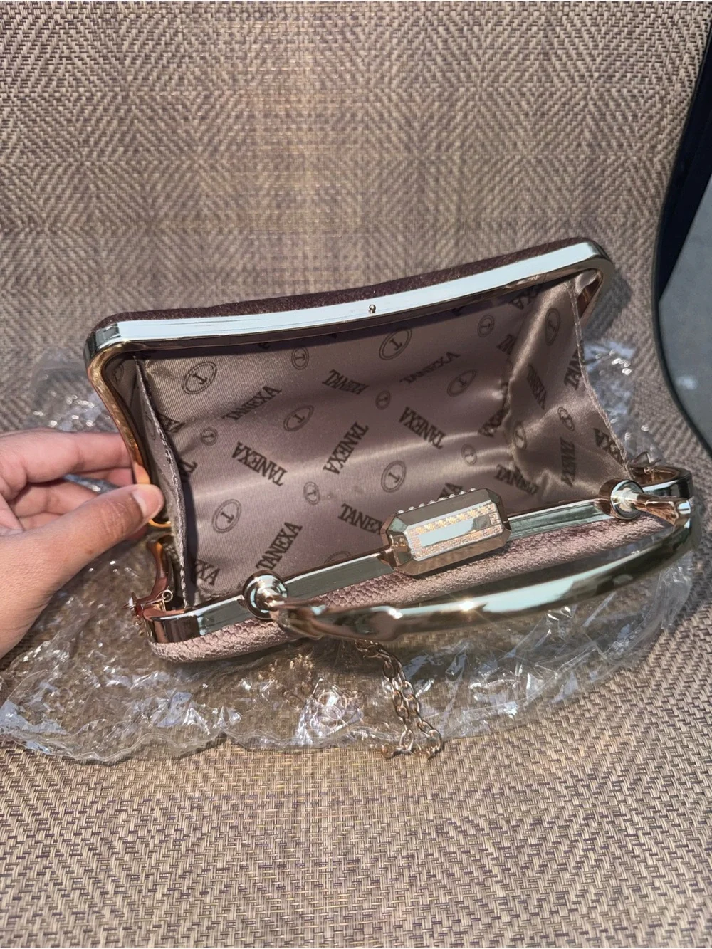 Ethnic Indian Wear Brown Evening Clutch with Gold Chain